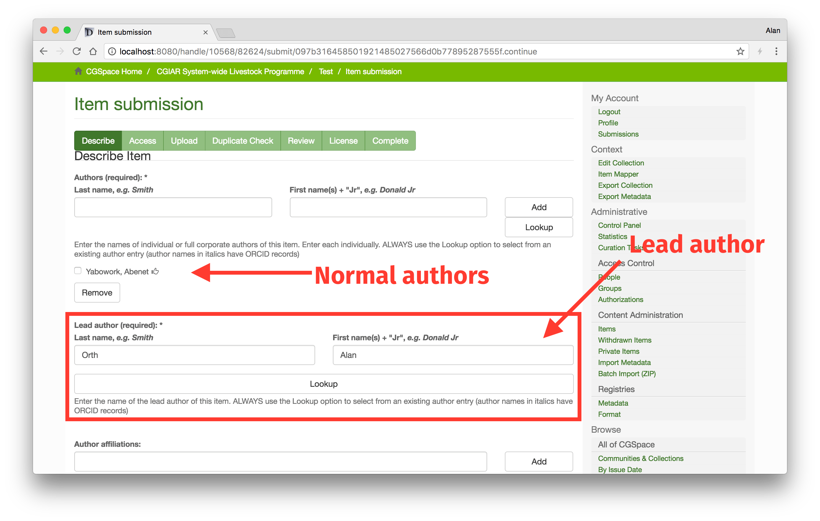 Testing lead author in submission form