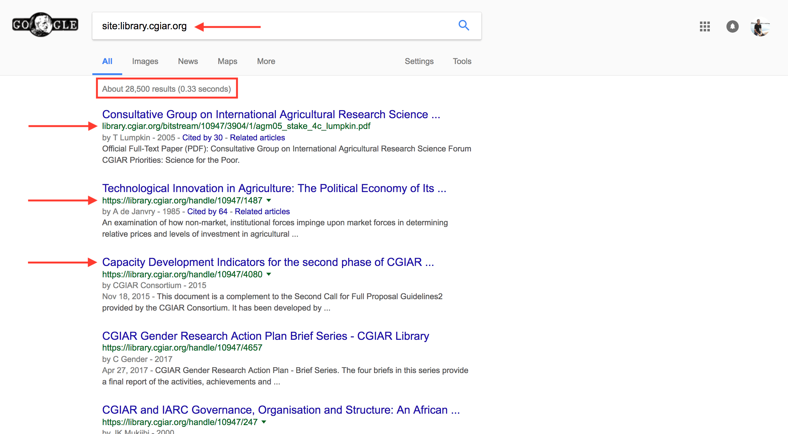Google Search results