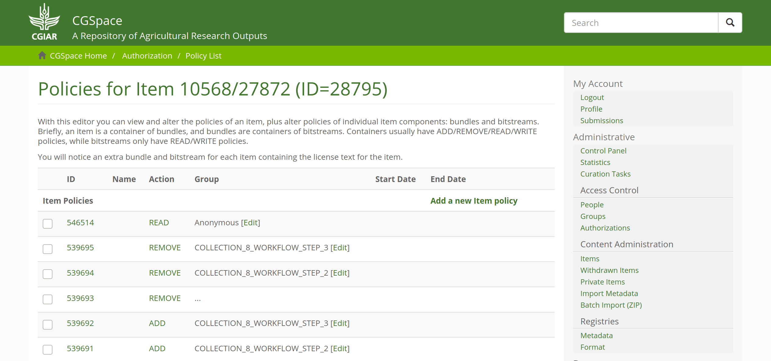 Missing group names in DSpace 5.8 item authorization policy